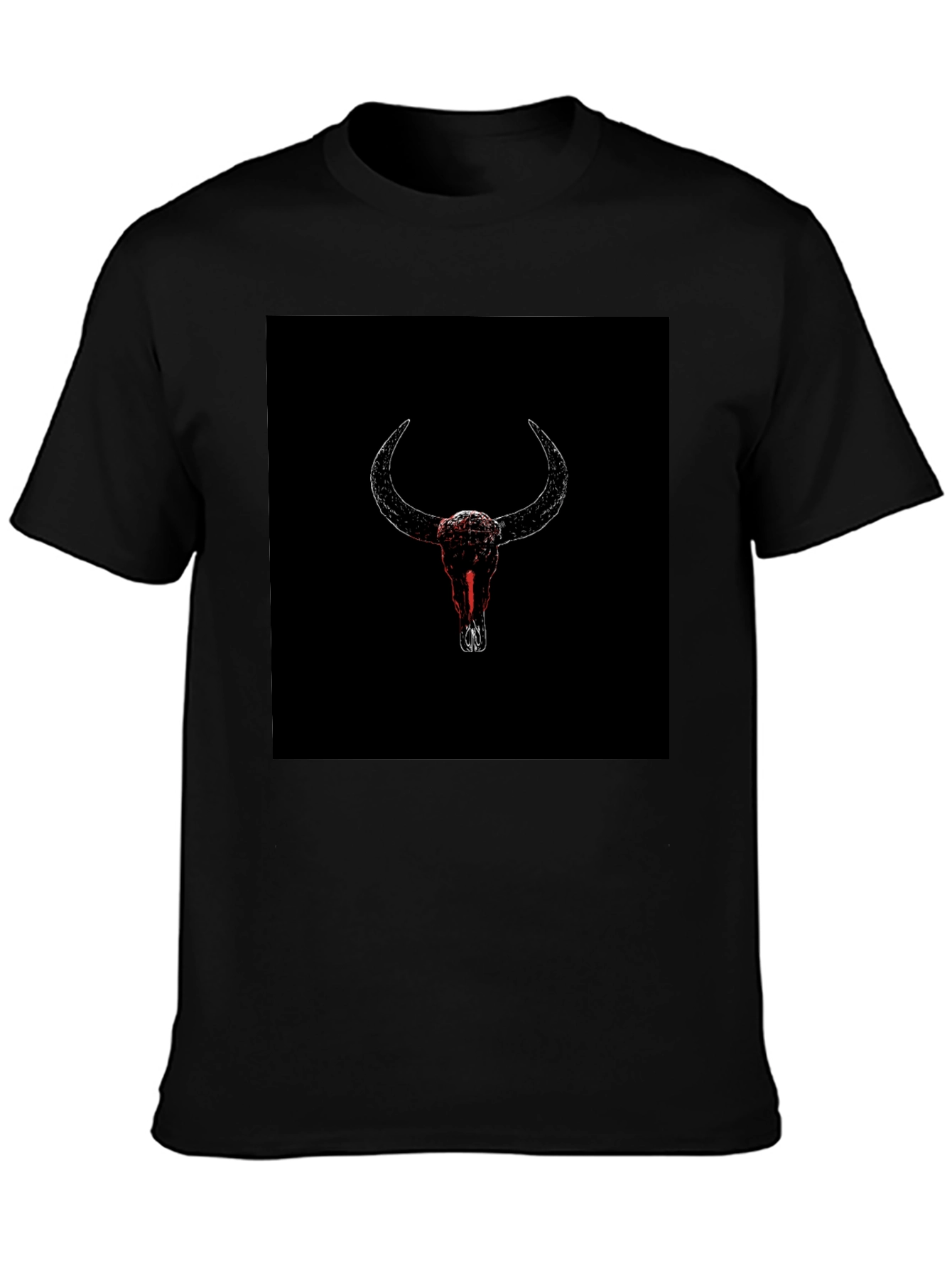 Black T-Shirt with Bull Skull Graphic