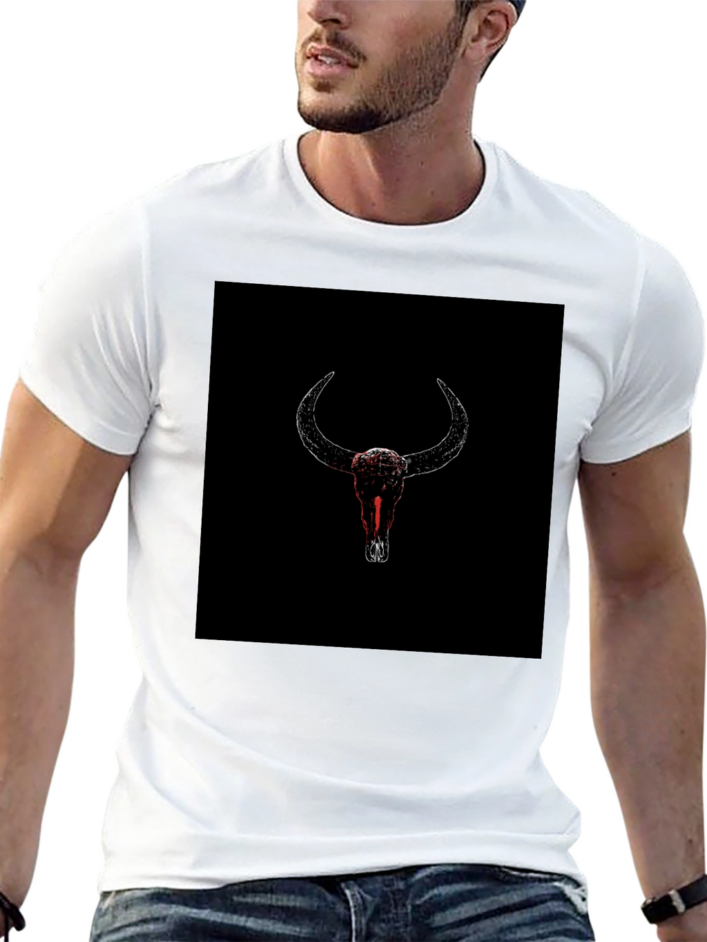 Black T-Shirt with Bull Skull Graphic
