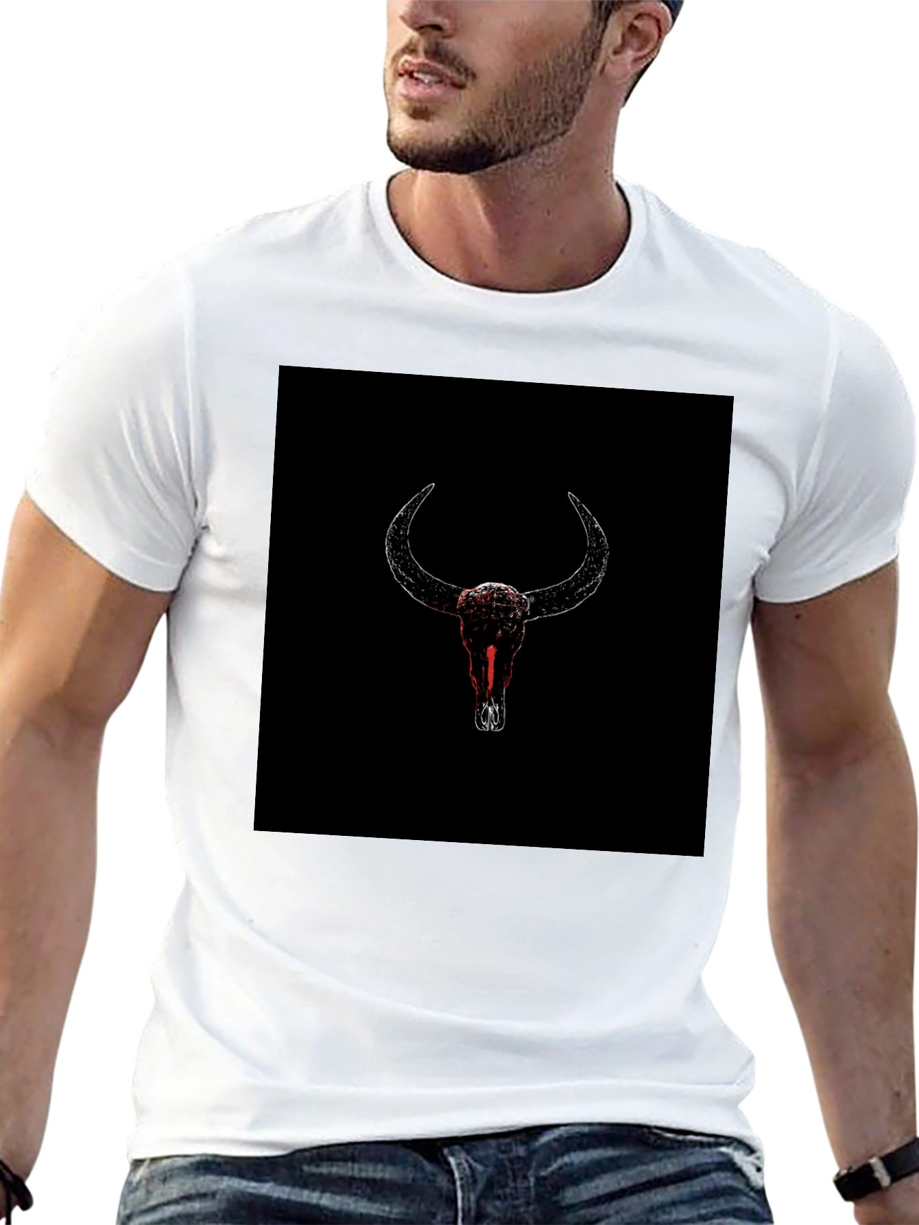 Black T-Shirt with Bull Skull Graphic