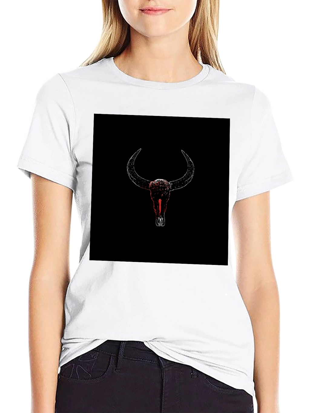 Black T-Shirt with Bull Skull Graphic