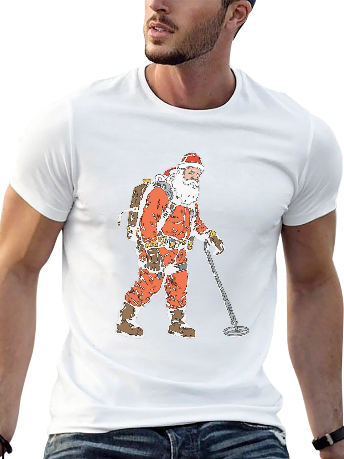 Santa Metal Detecting Graphic Tee