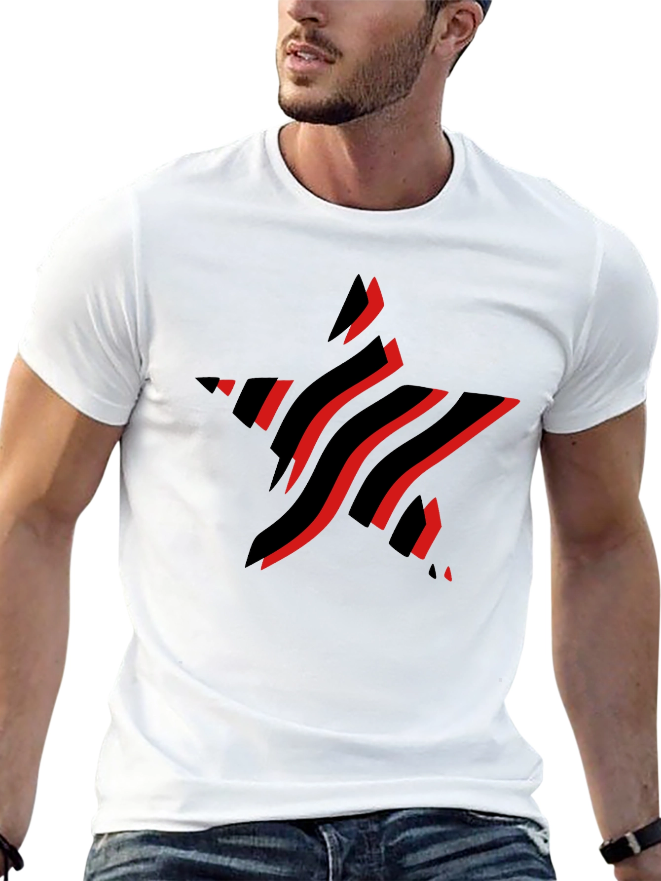 Stylish Black T-Shirt with Red Star Graphic Design