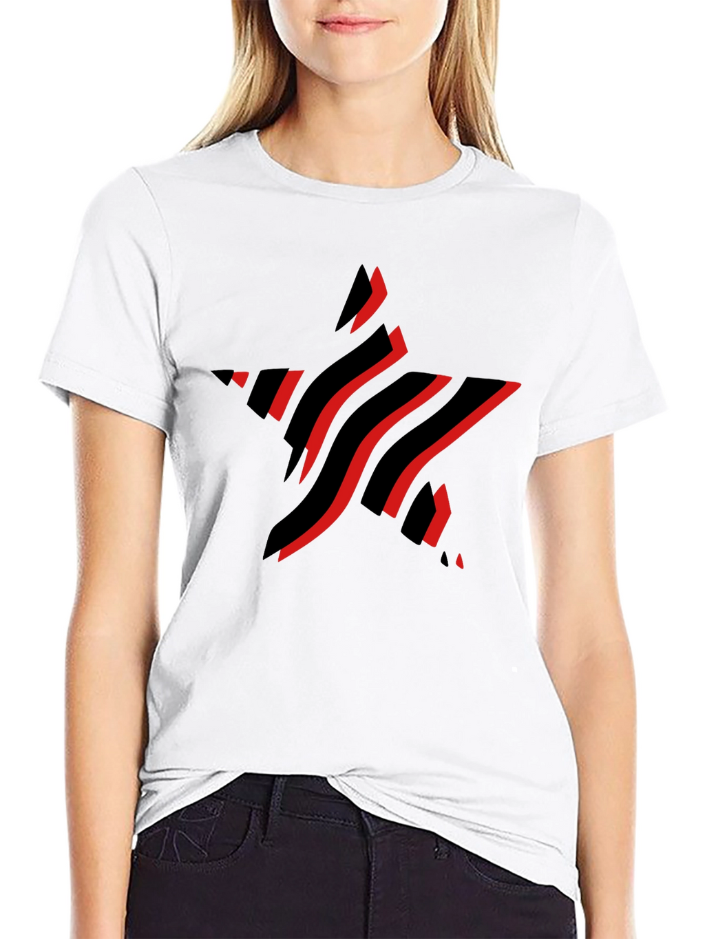 Stylish Black T-Shirt with Red Star Graphic Design
