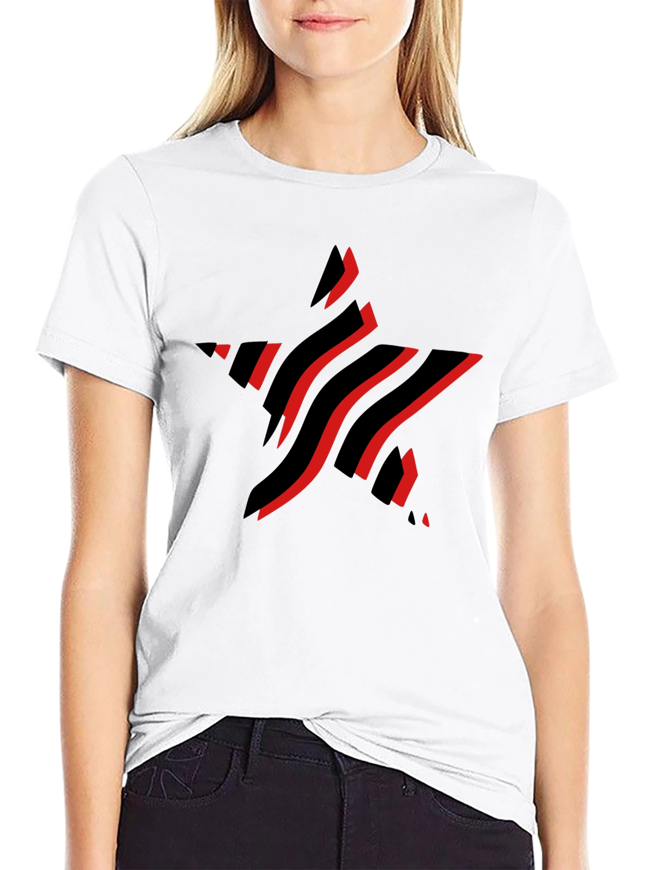 Stylish Black T-Shirt with Red Star Graphic Design