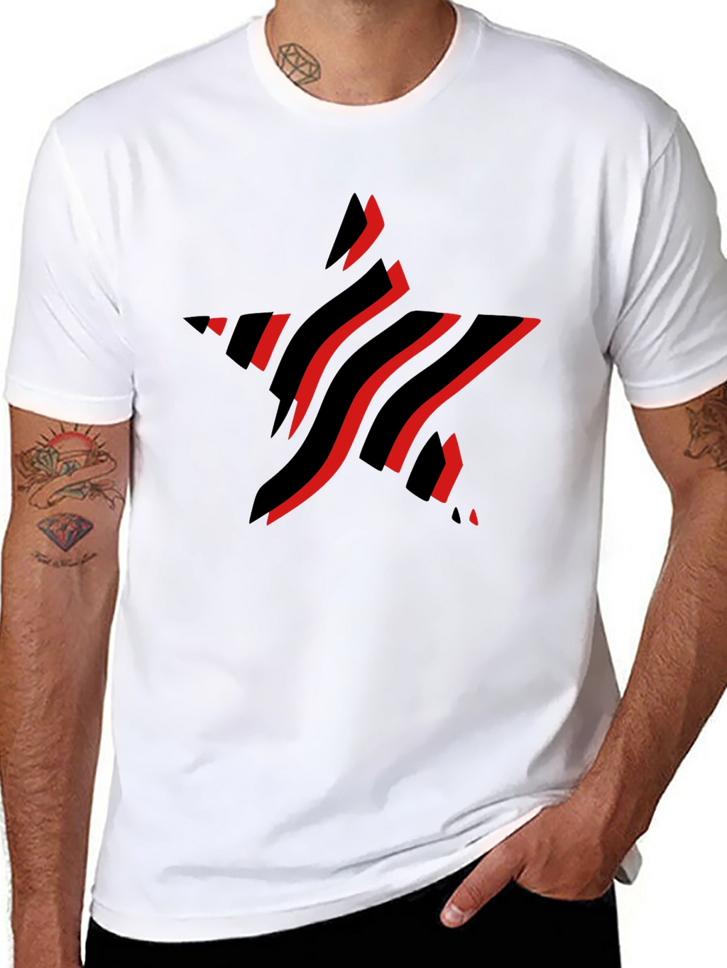 Stylish Black T-Shirt with Red Star Graphic Design