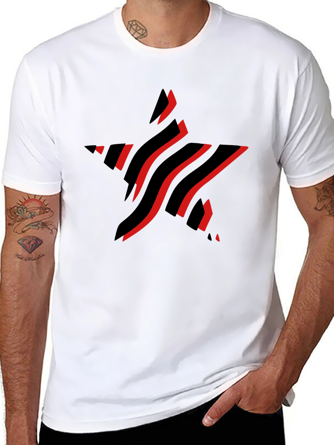 Stylish Black T-Shirt with Red Star Graphic Design