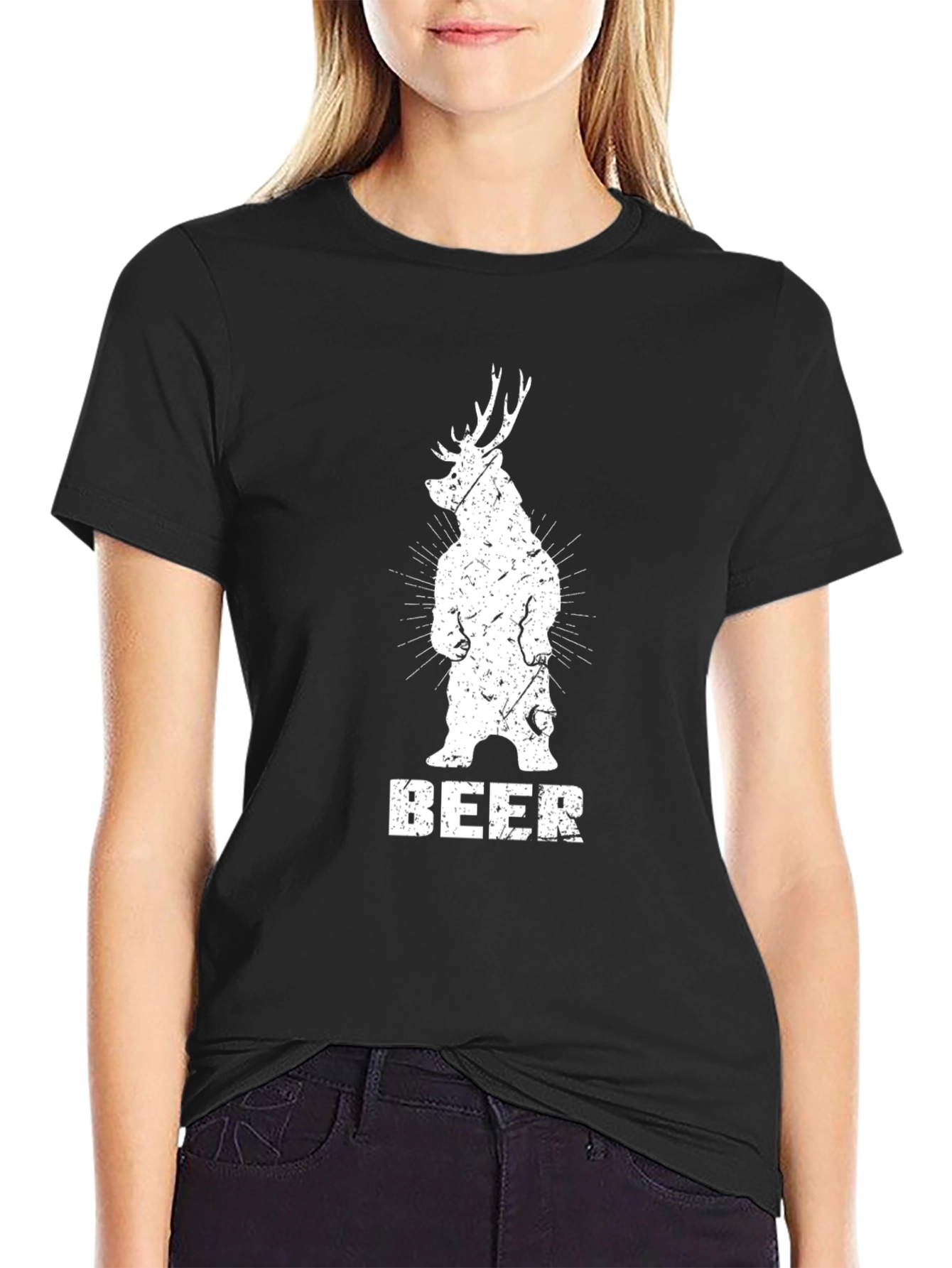 Bear Deer Beer Graphic Tee - Black