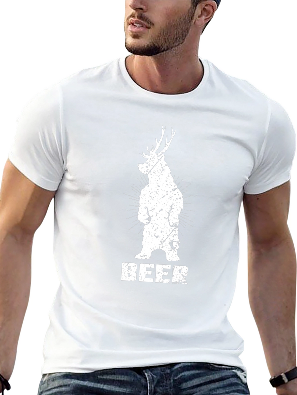 Bear Deer Beer Graphic Tee - Black