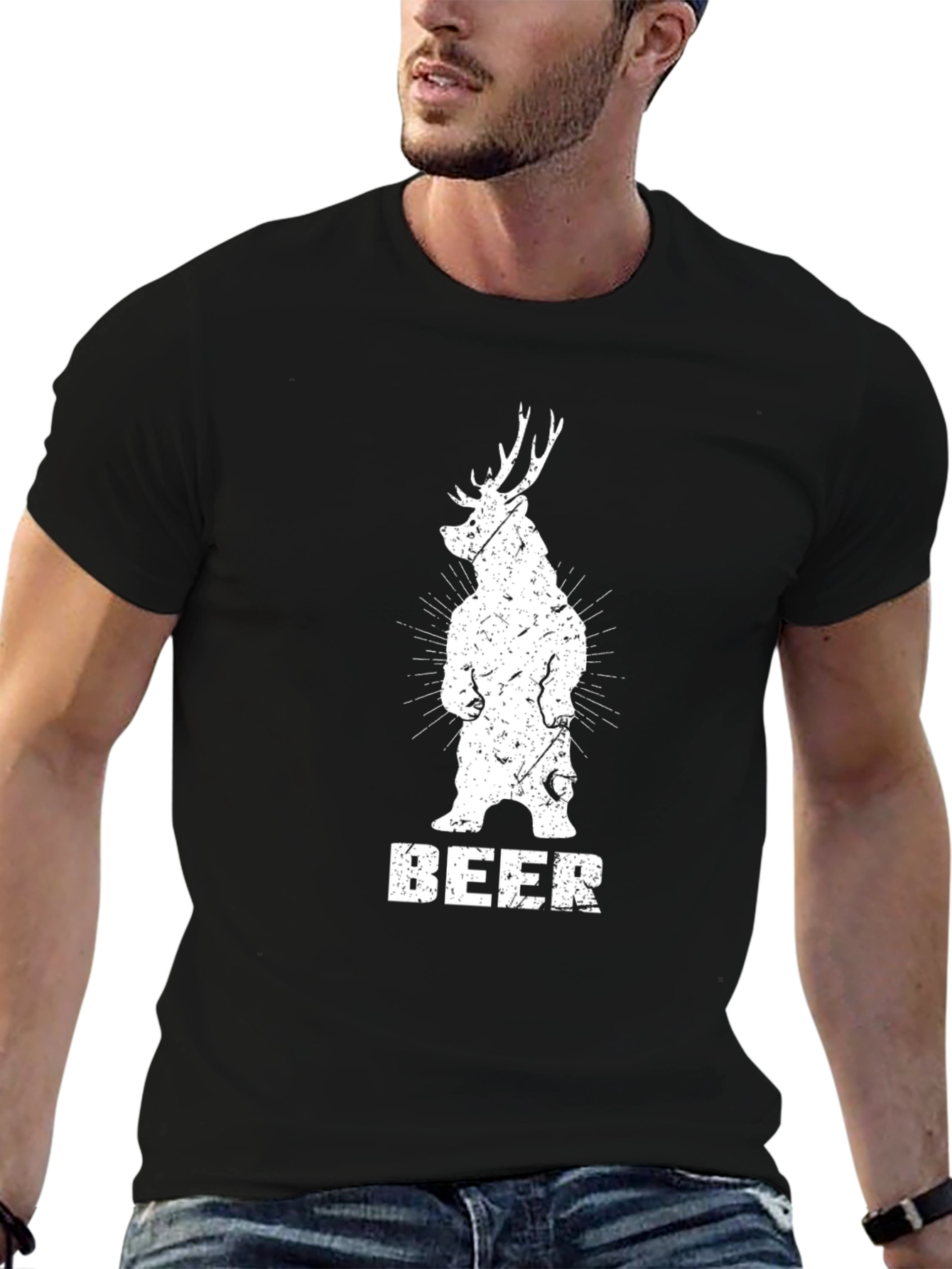 Bear Deer Beer Graphic Tee - Black