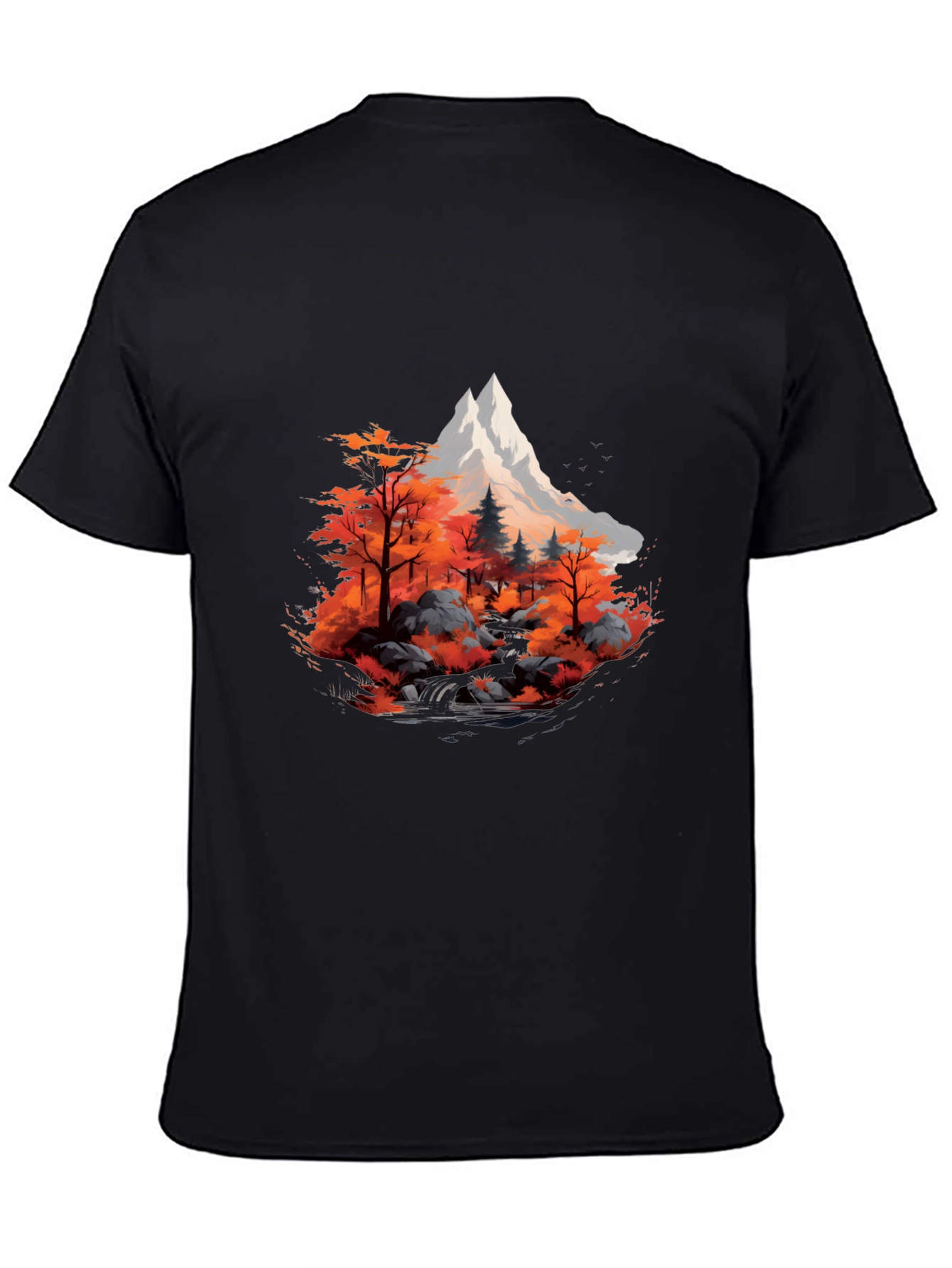 Mountain & Autumn Forest Graphic Black Tee