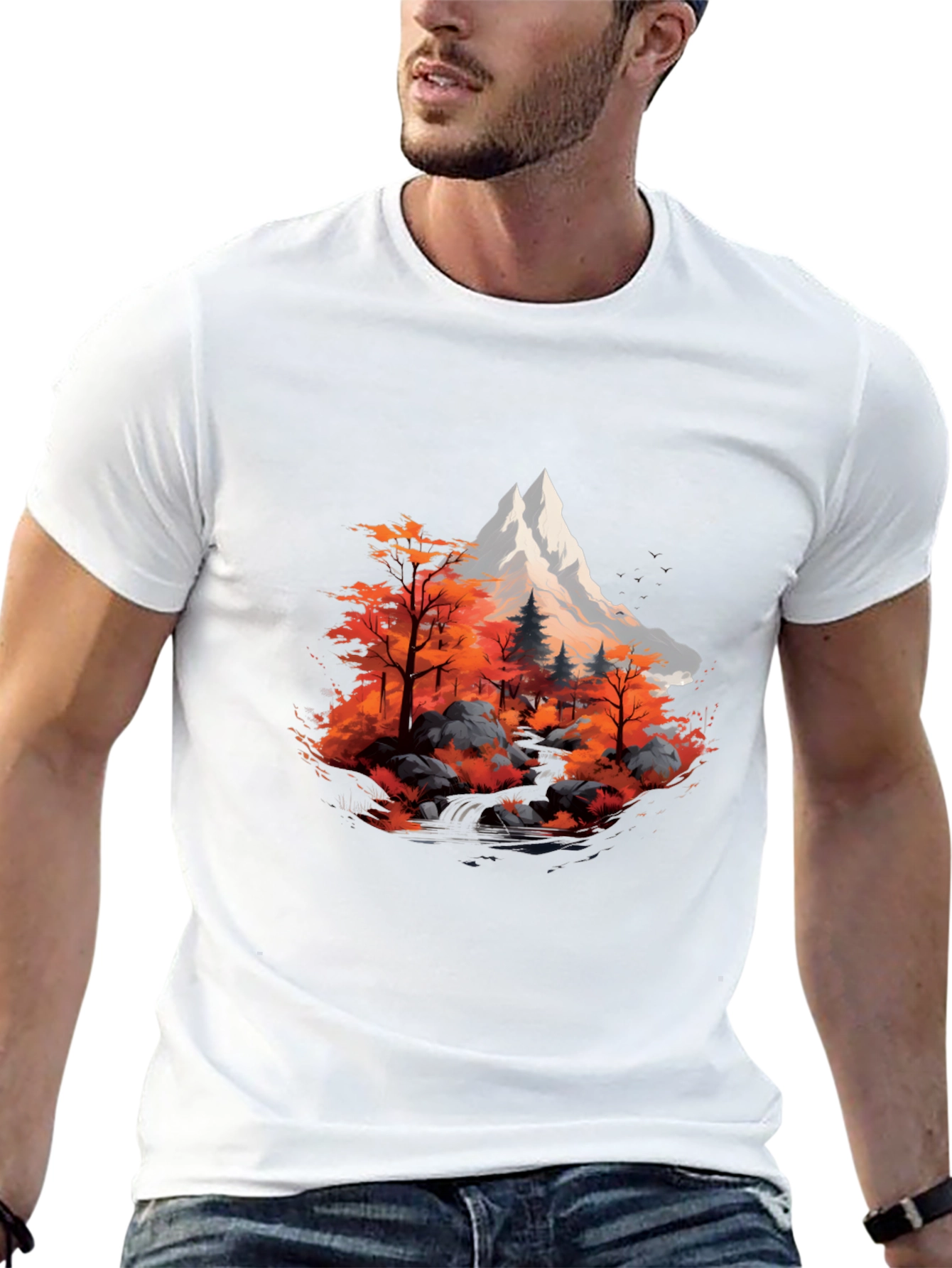 Mountain & Autumn Forest Graphic Black Tee