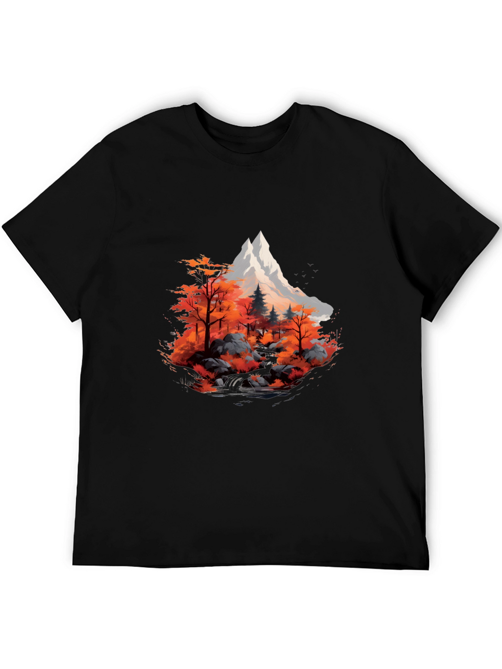 Mountain & Autumn Forest Graphic Black Tee