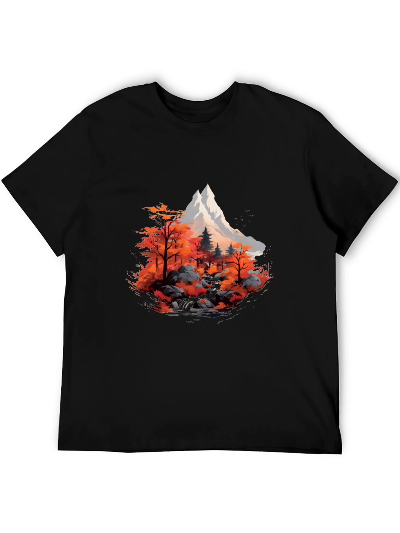 Mountain & Autumn Forest Graphic Black Tee