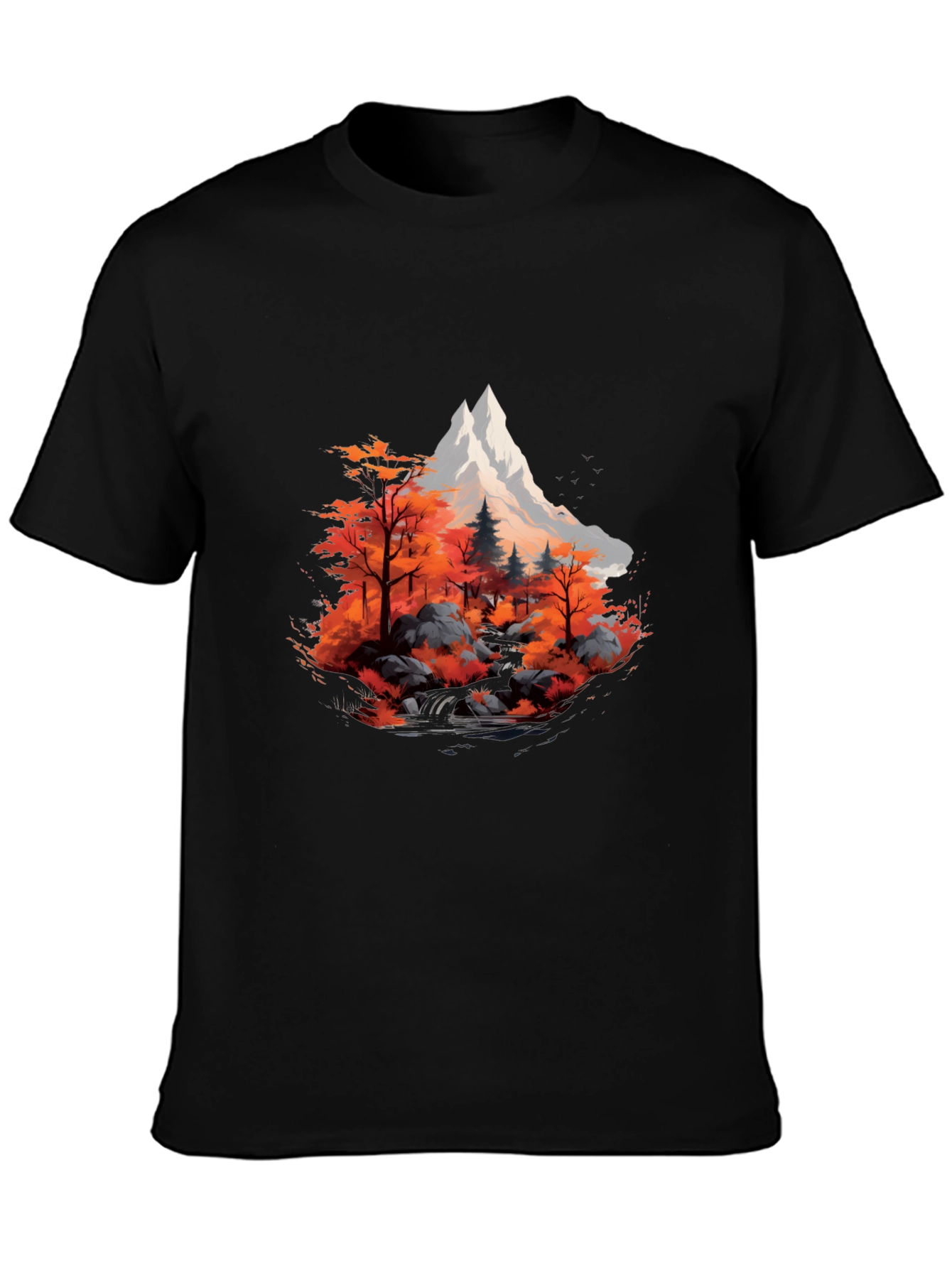 Mountain & Autumn Forest Graphic Black Tee
