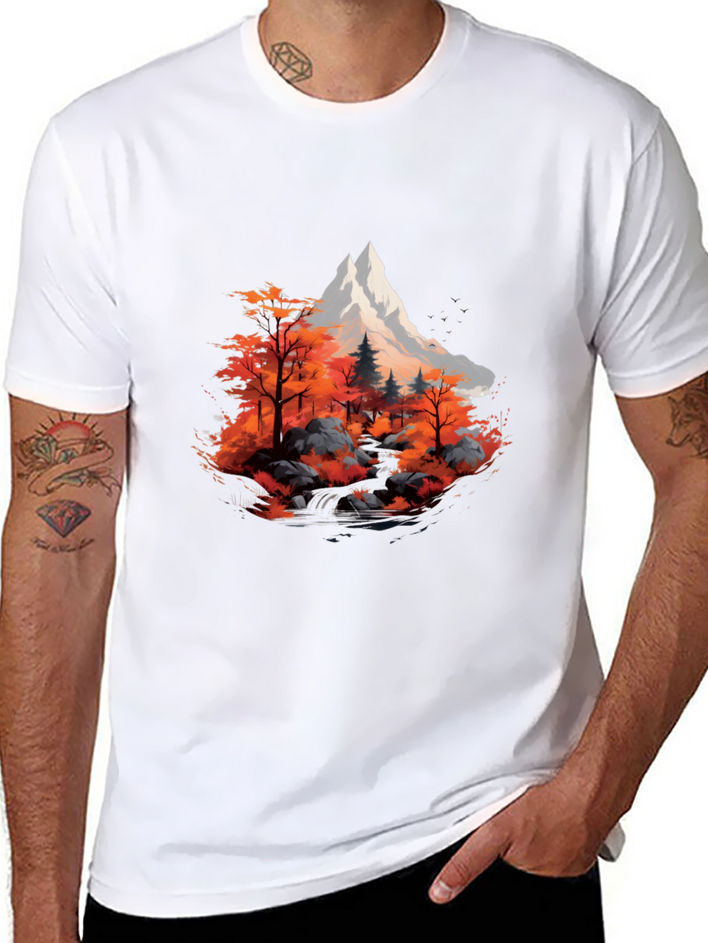 Mountain & Autumn Forest Graphic Black Tee