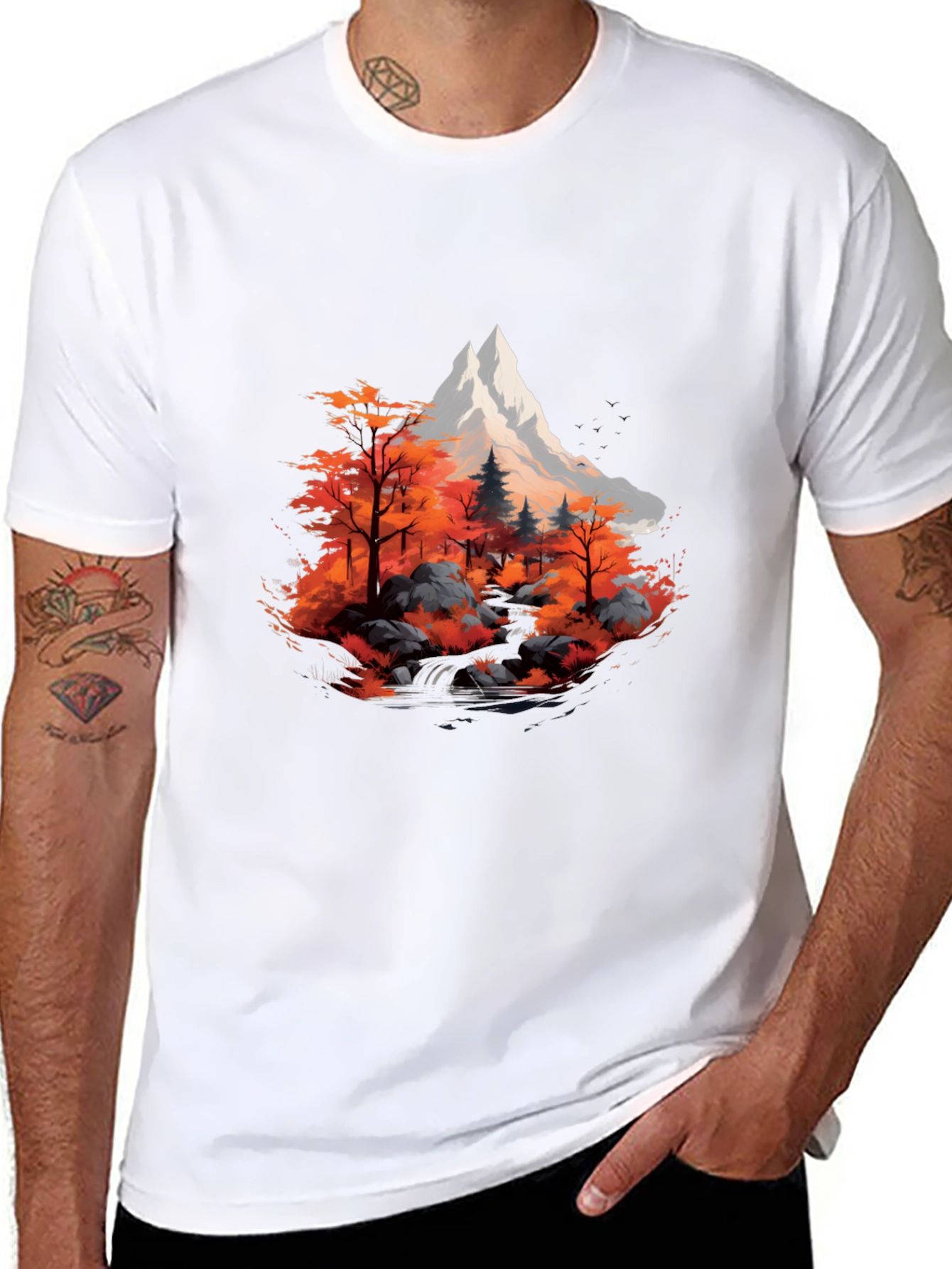 Mountain & Autumn Forest Graphic Black Tee