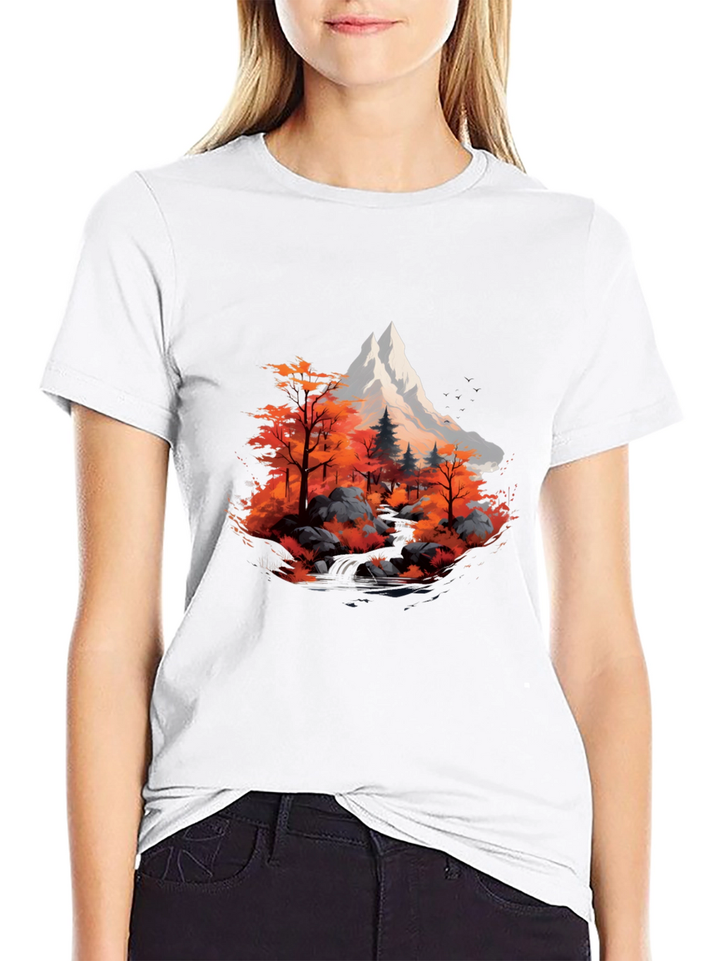 Mountain & Autumn Forest Graphic Black Tee