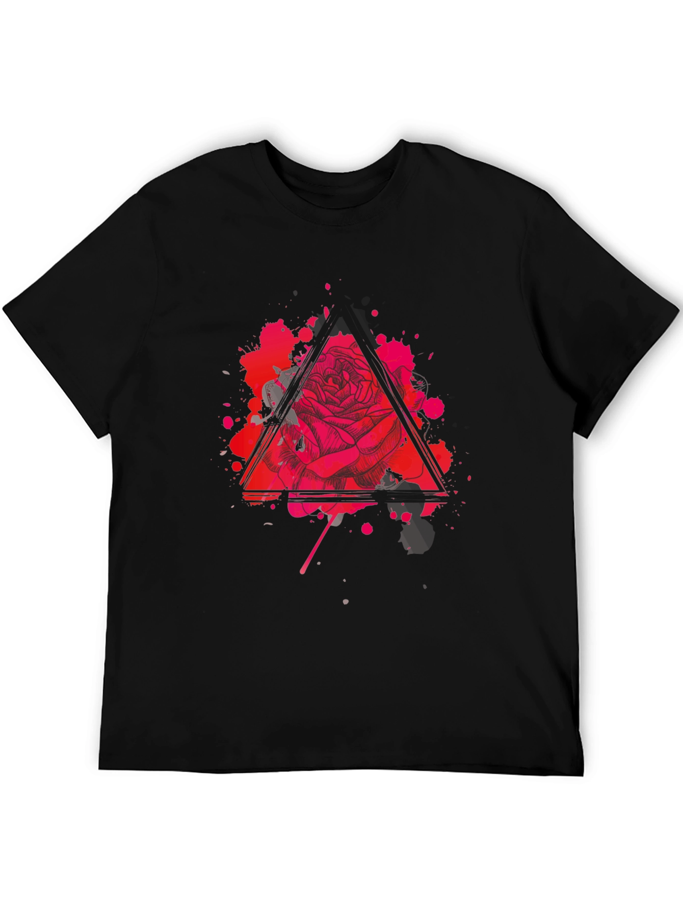 Rose Triangle Graphic Black T-Shirt