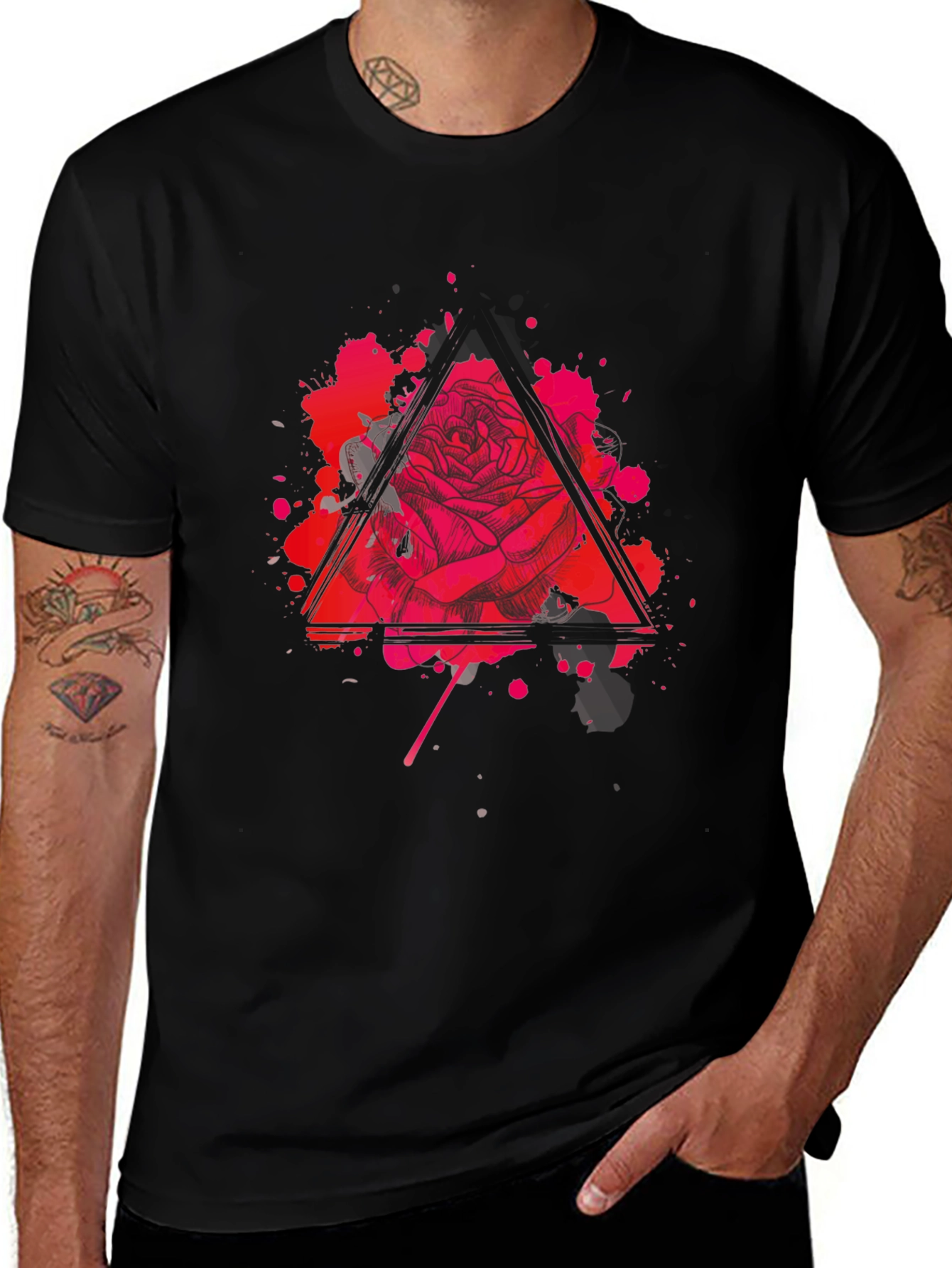 Rose Triangle Graphic Black T-Shirt
