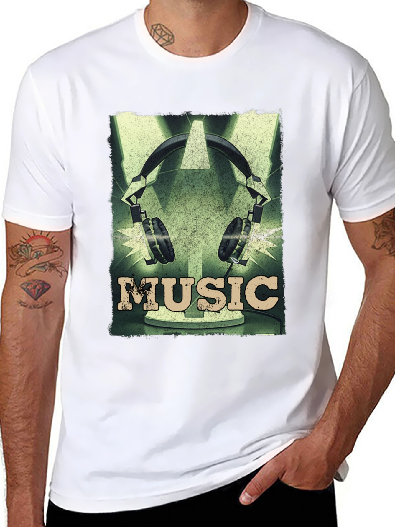 Vintage Music Headphones Graphic T-Shirt
