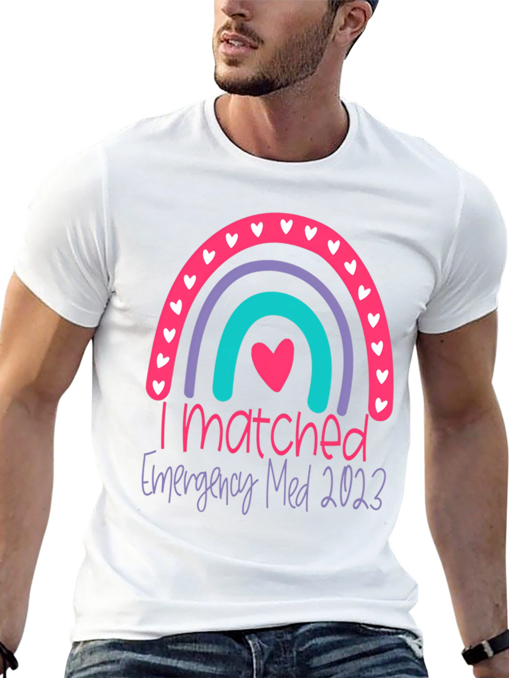 I Matched Emergency Med 2023 Rainbow Graphic Tee