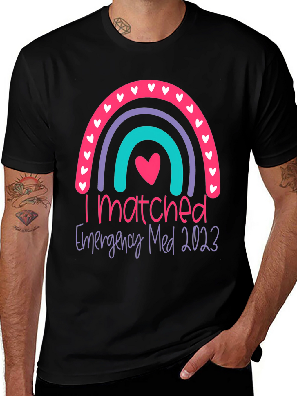 I Matched Emergency Med 2023 Rainbow Graphic Tee