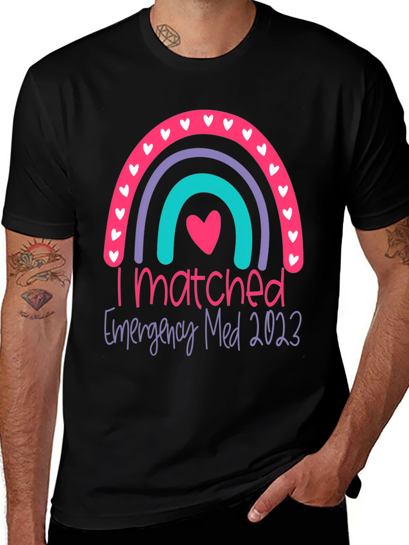 I Matched Emergency Med 2023 Rainbow Graphic Tee