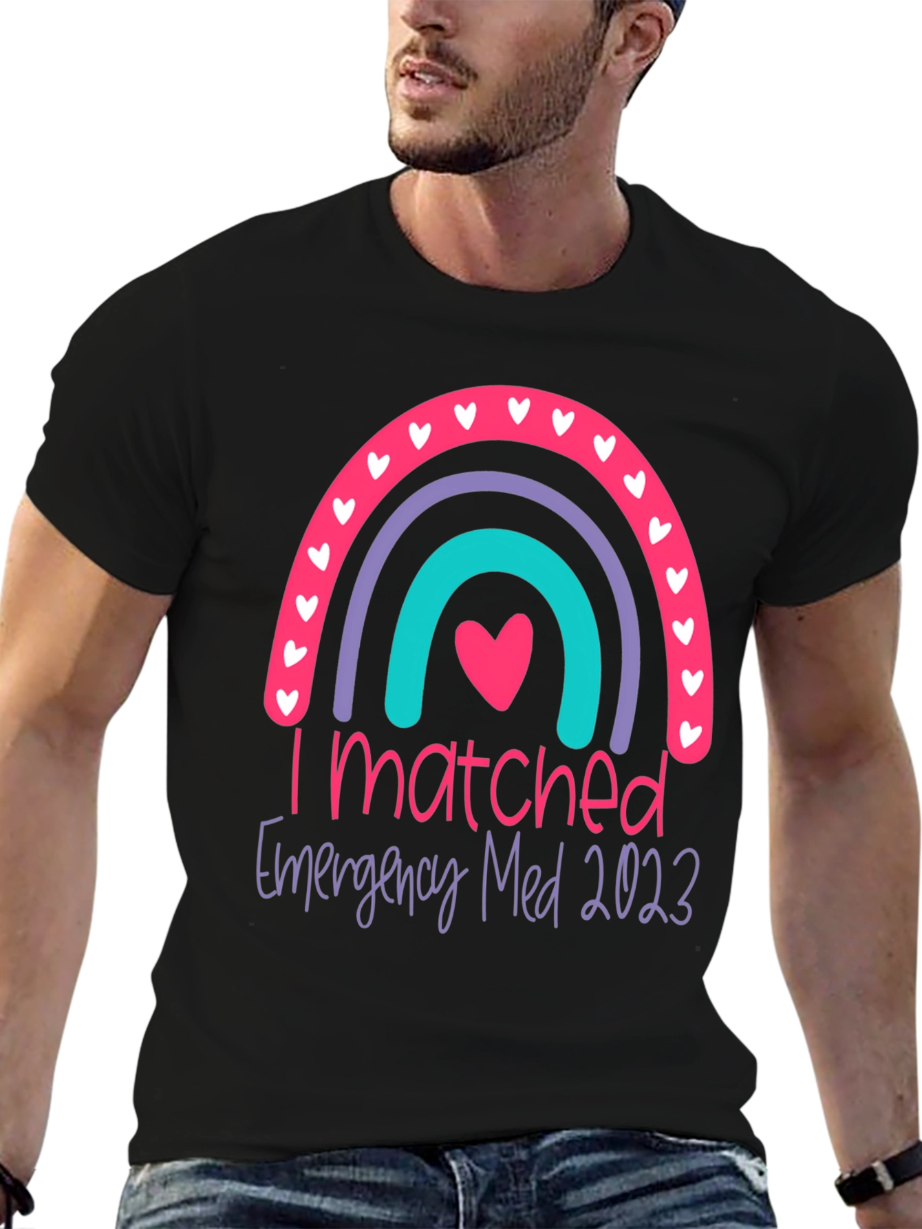 I Matched Emergency Med 2023 Rainbow Graphic Tee