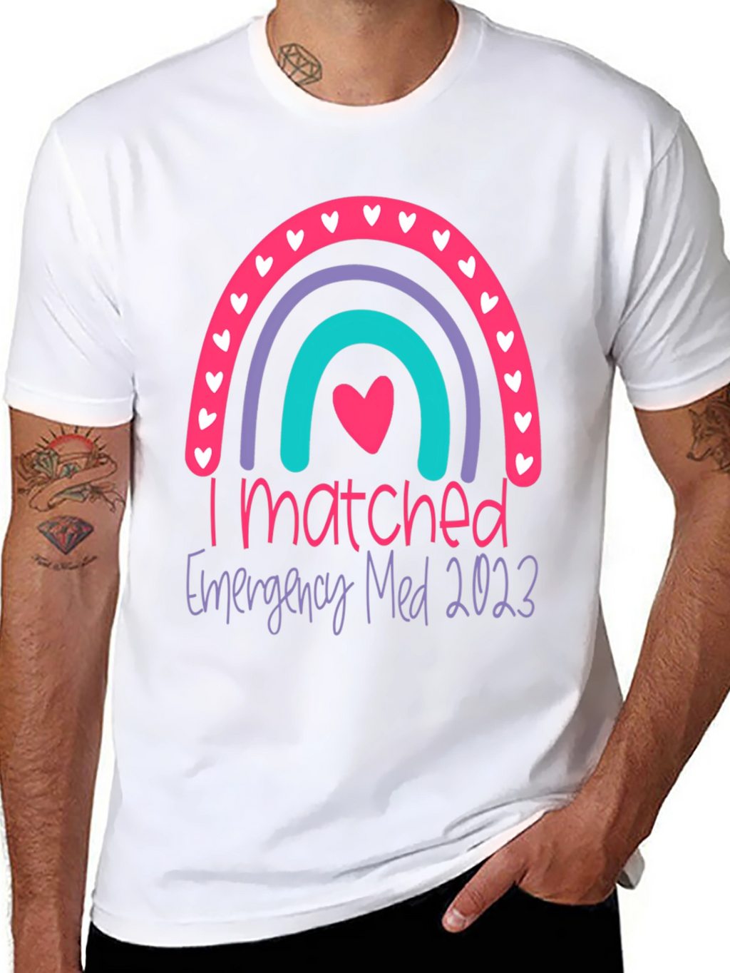 I Matched Emergency Med 2023 Rainbow Graphic Tee