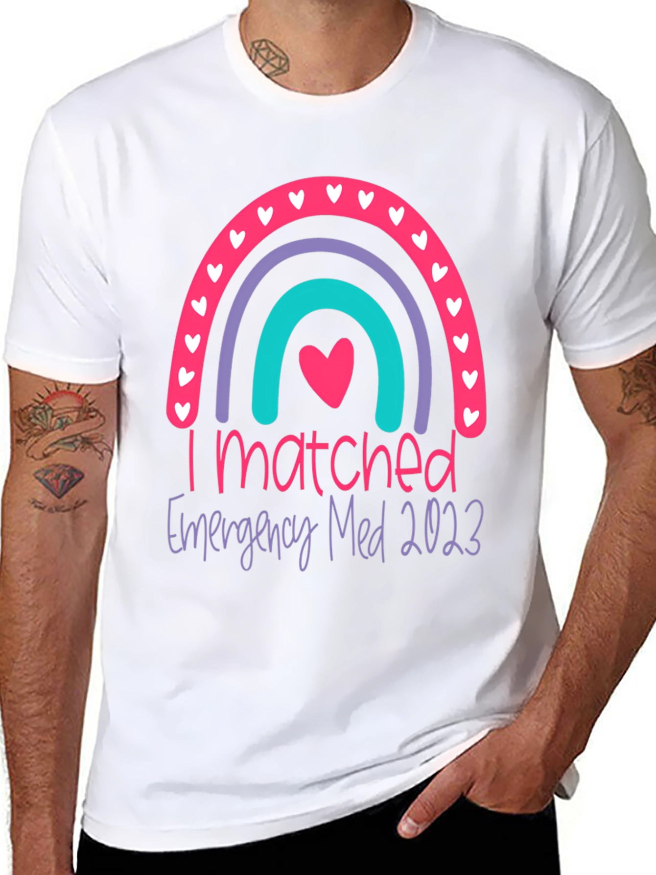I Matched Emergency Med 2023 Rainbow Graphic Tee
