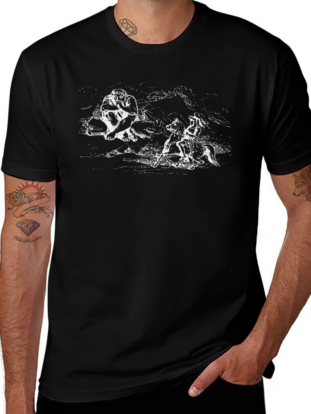 Black T-Shirt with Symbolic Graphic Print