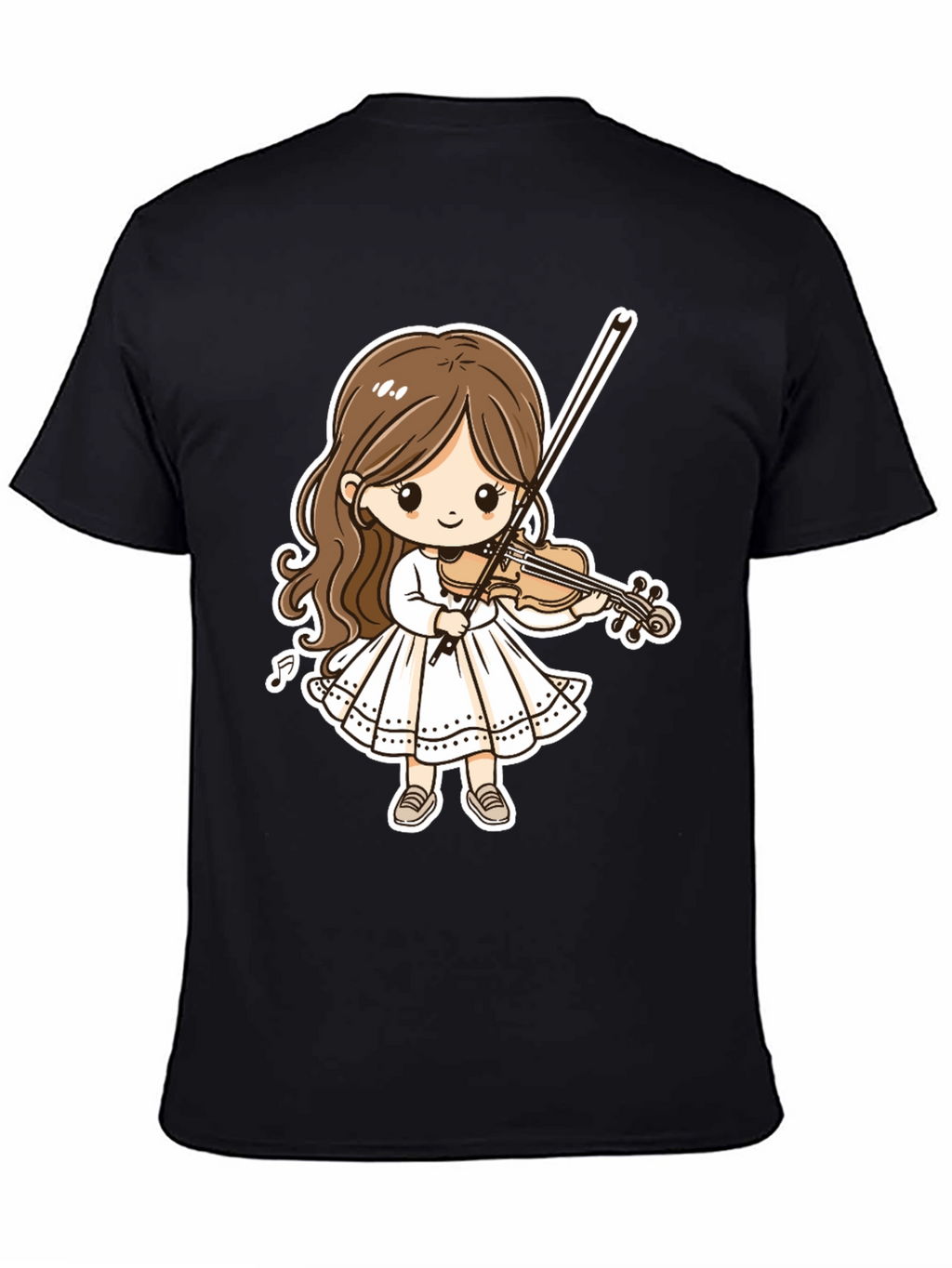 Cartoon Girl Violinist Graphic Tee - Black