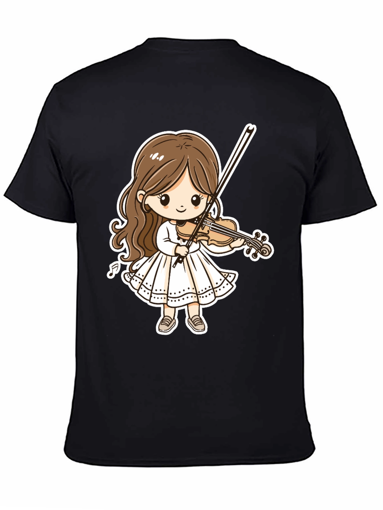 Cartoon Girl Violinist Graphic Tee - Black