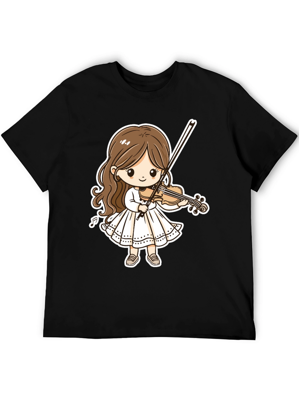 Cartoon Girl Violinist Graphic Tee - Black