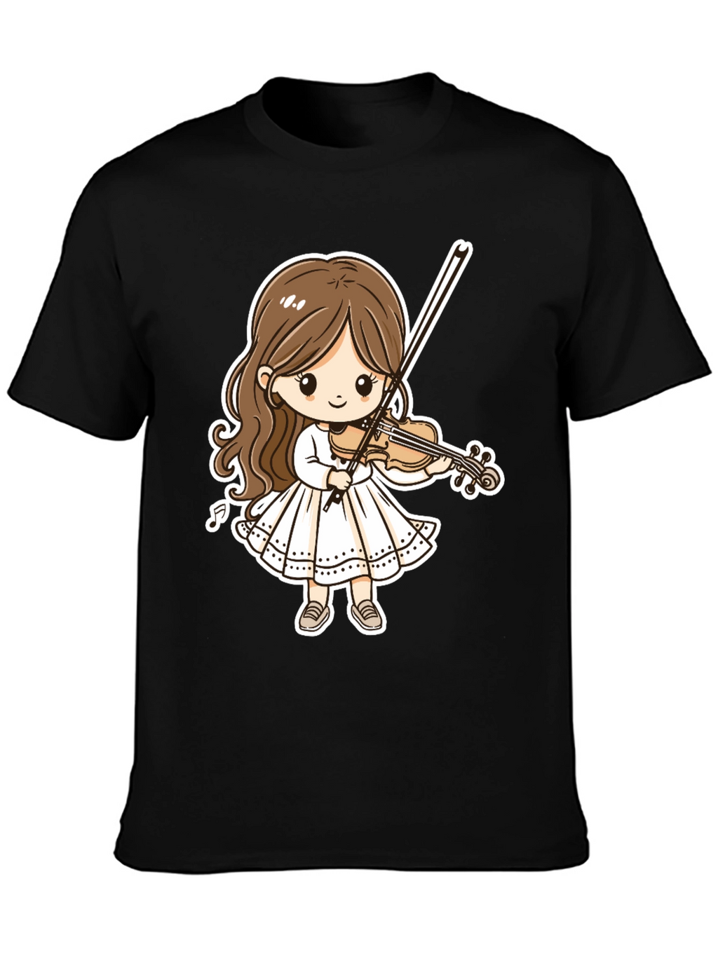 Cartoon Girl Violinist Graphic Tee - Black