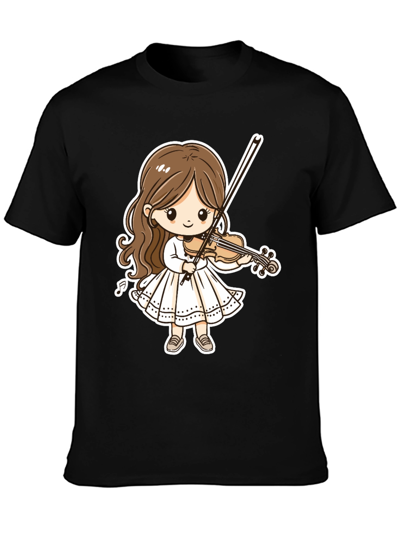 Cartoon Girl Violinist Graphic Tee - Black