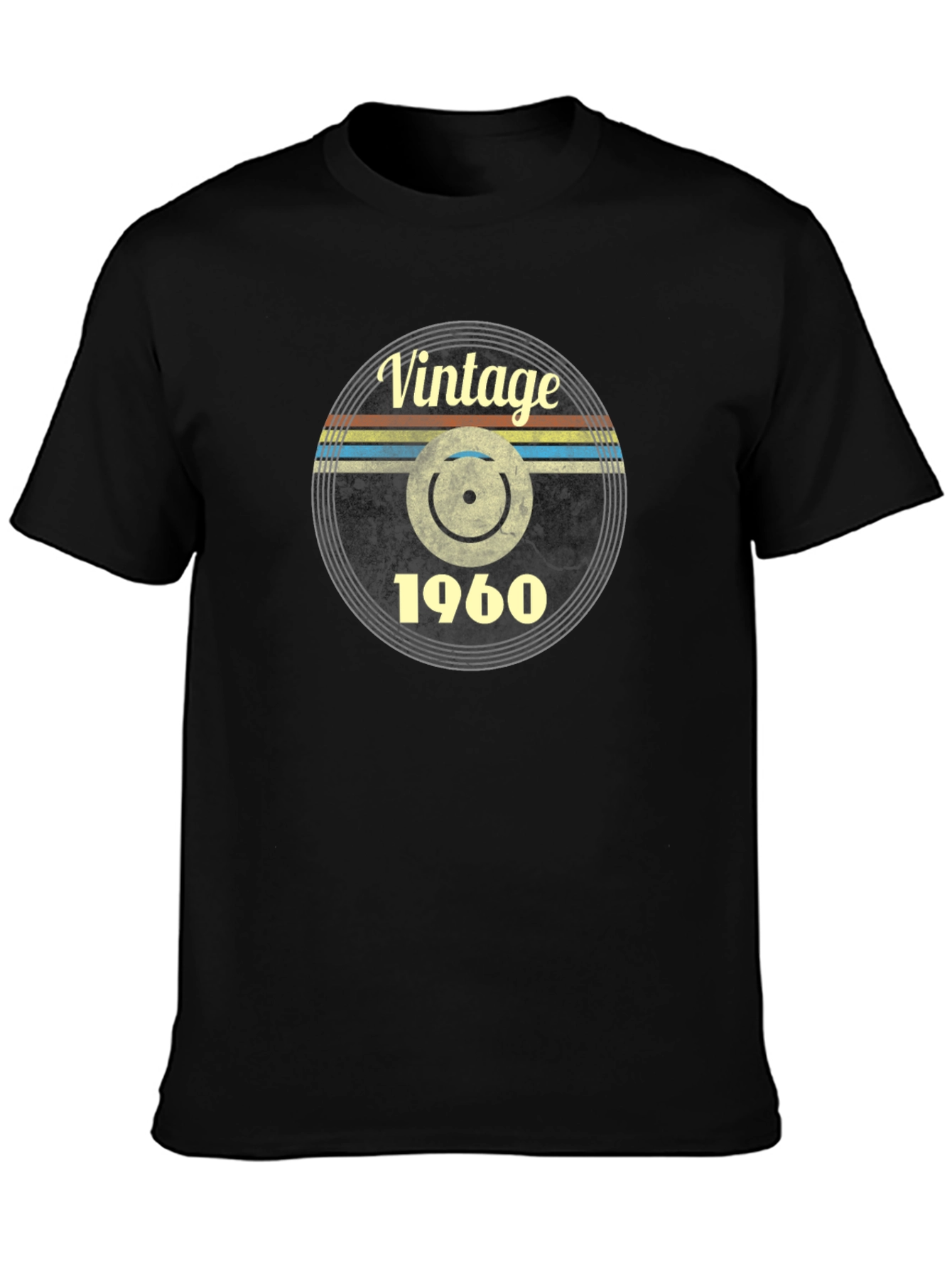 Vintage 1960 Record Design Black T-Shirt