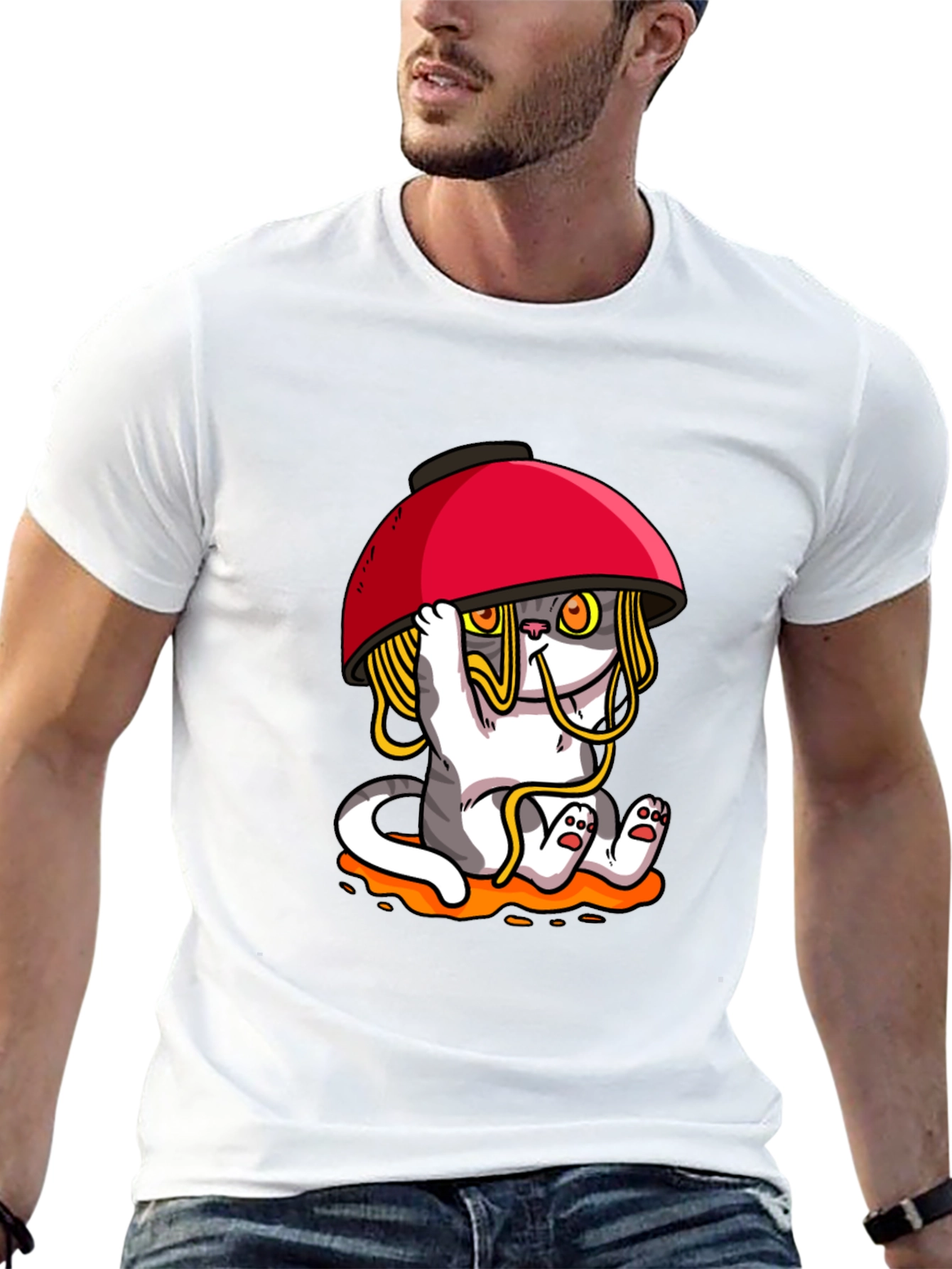 Noodle Cat T-Shirt - Ramen Bowl Funny Graphic Tee