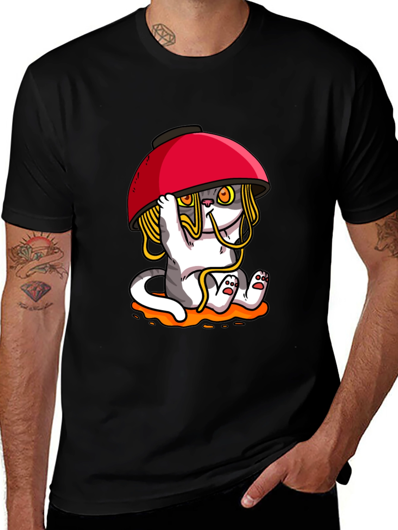 Noodle Cat T-Shirt - Ramen Bowl Funny Graphic Tee