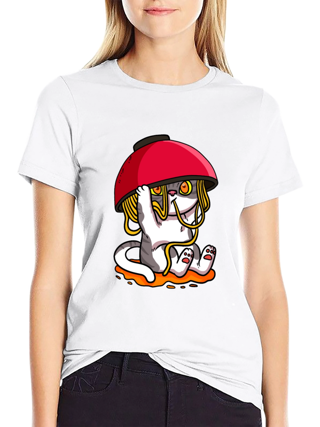 Noodle Cat T-Shirt - Ramen Bowl Funny Graphic Tee