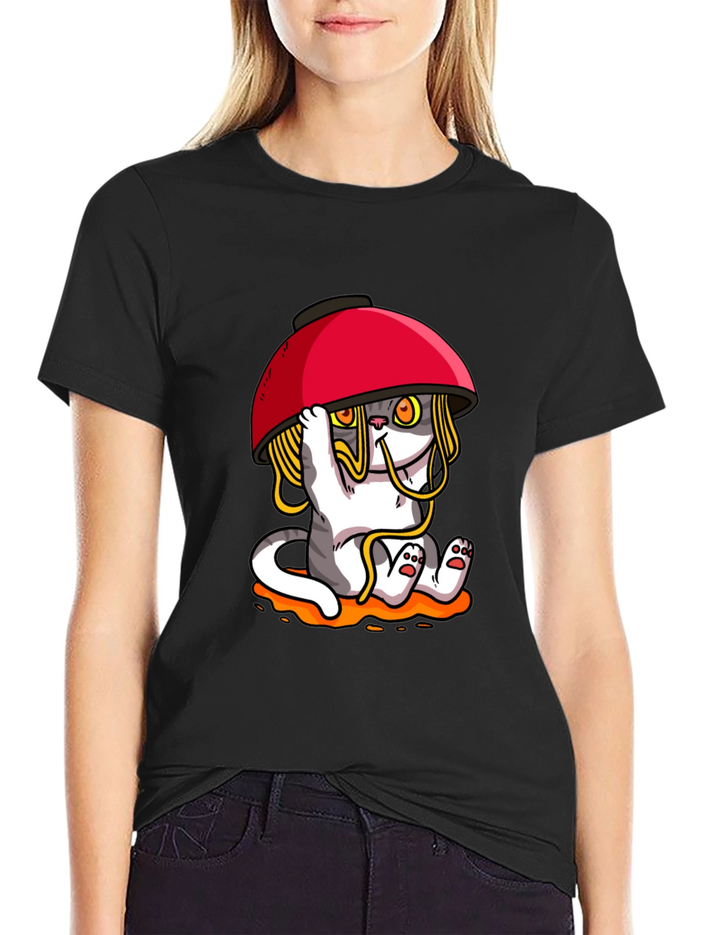 Noodle Cat T-Shirt - Ramen Bowl Funny Graphic Tee