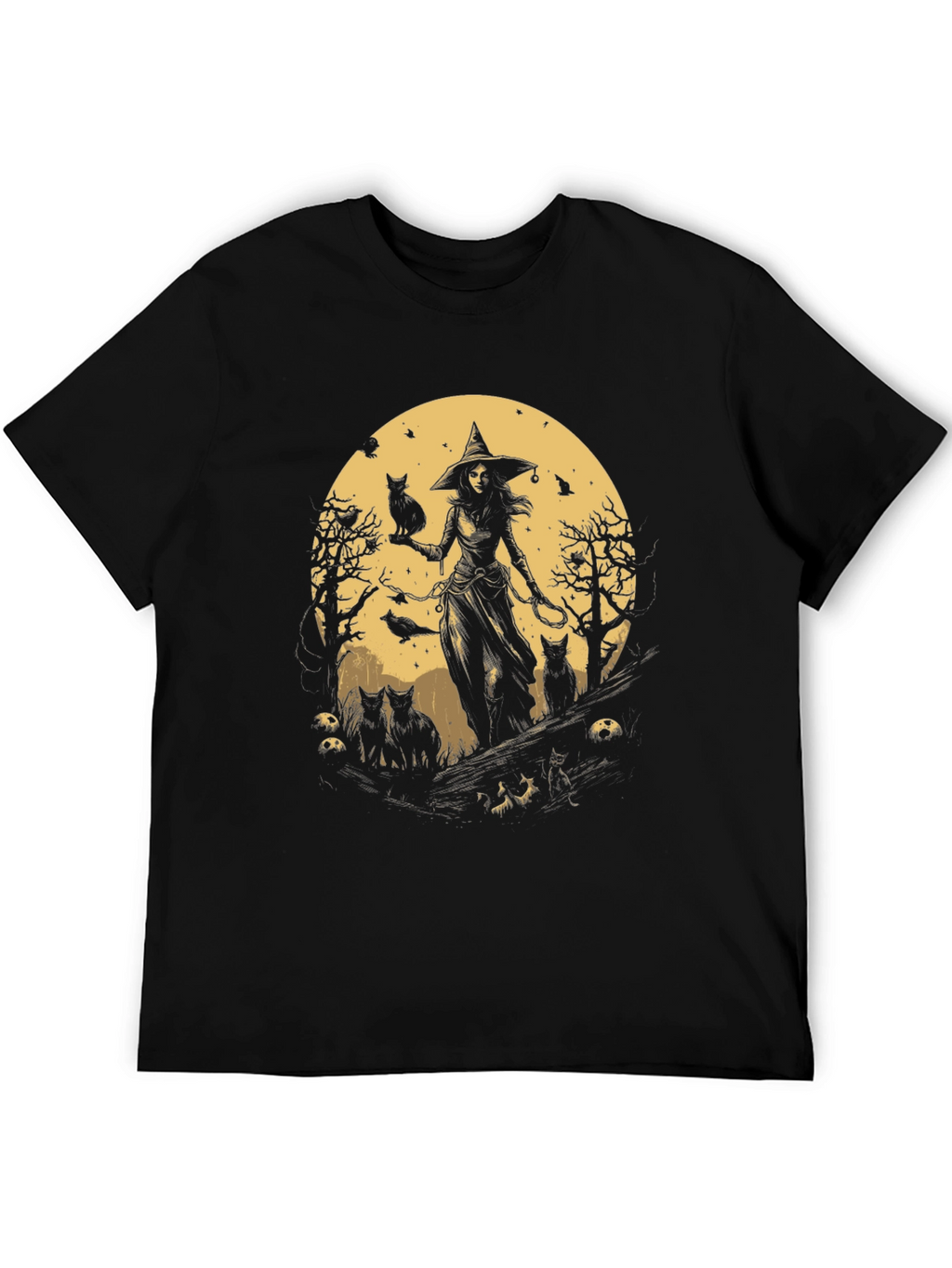 Witch & Cats Graphic Tee - Halloween Style