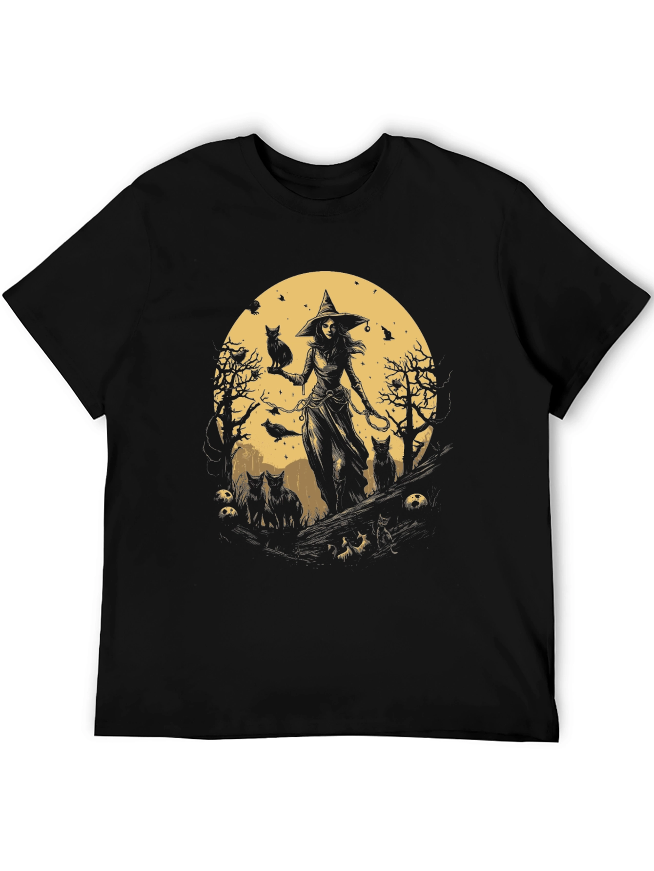 Witch & Cats Graphic Tee - Halloween Style