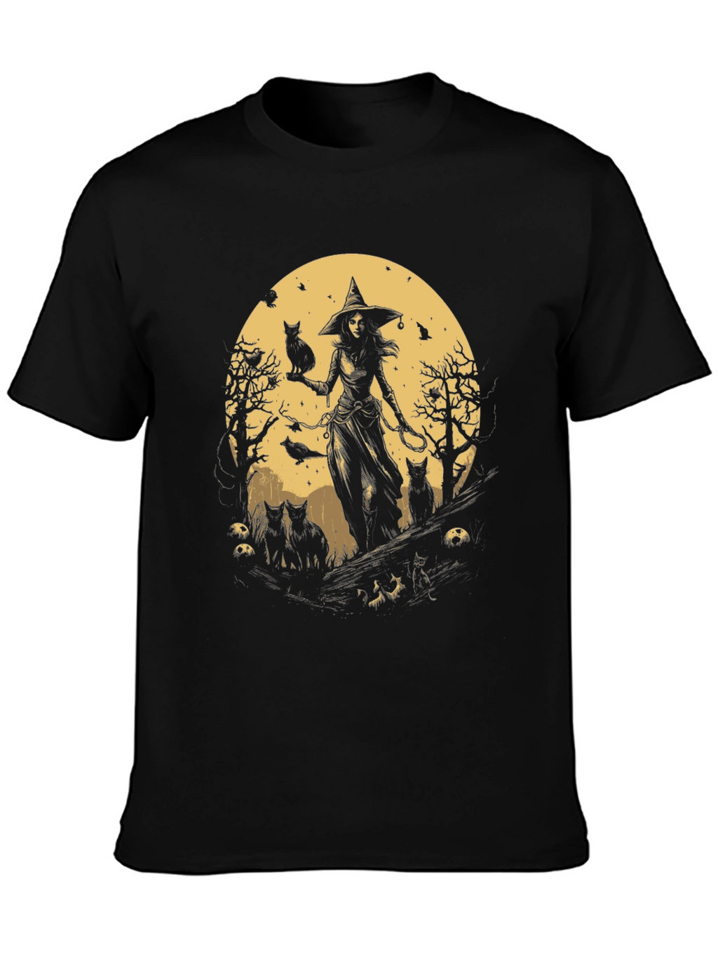Witch & Cats Graphic Tee - Halloween Style