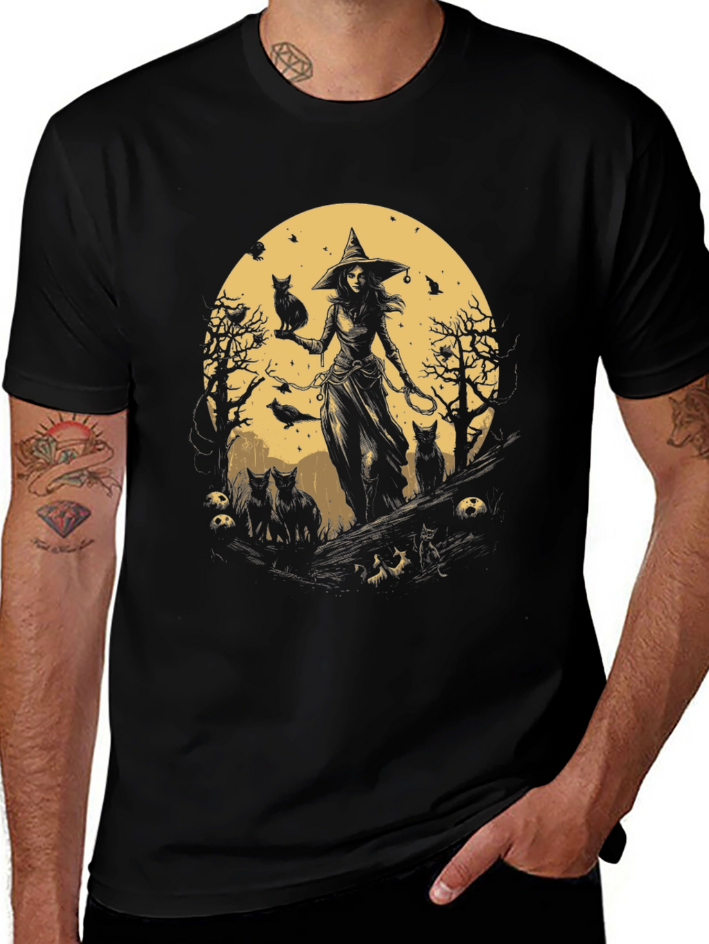 Witch & Cats Graphic Tee - Halloween Style