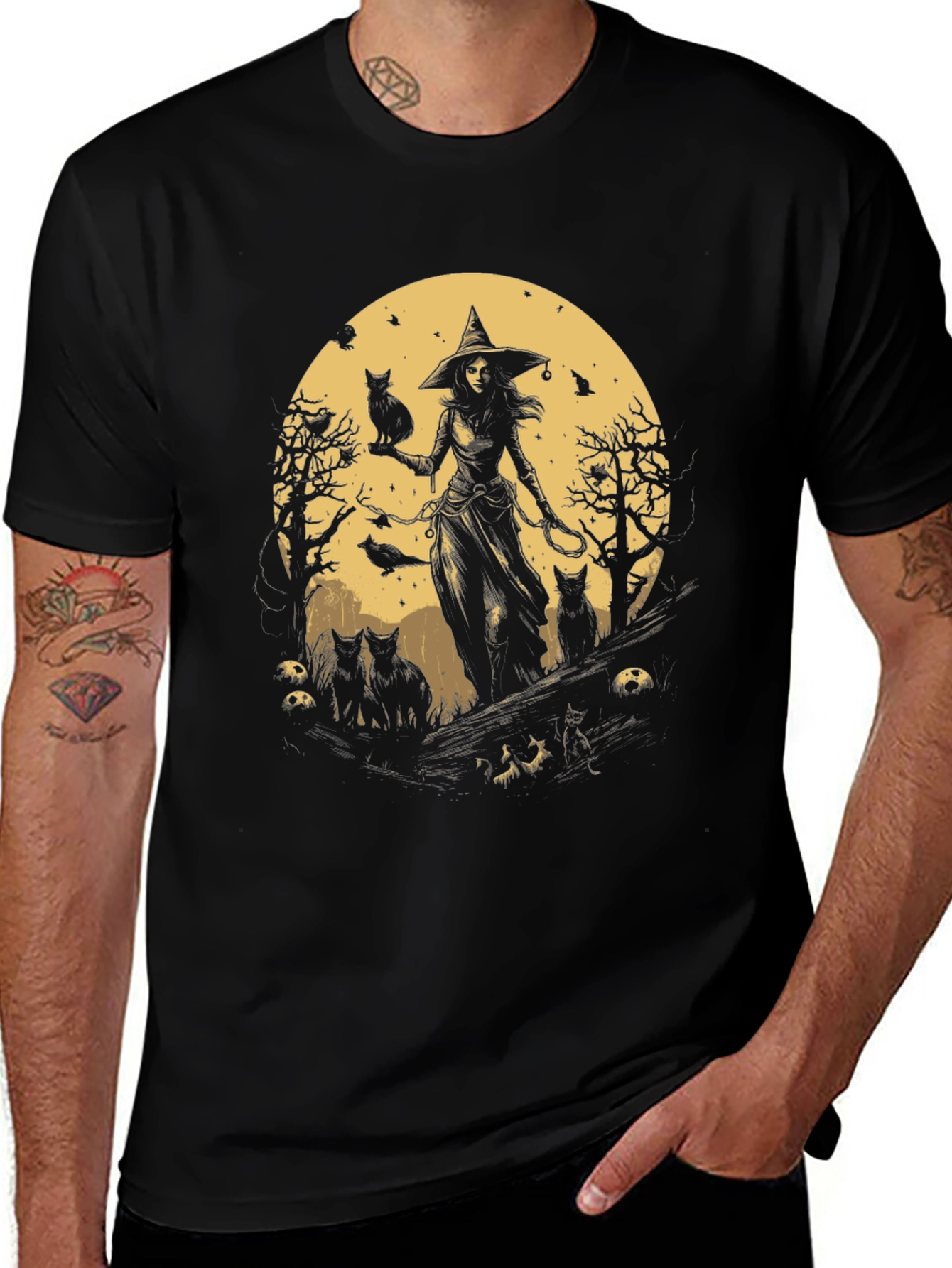 Witch & Cats Graphic Tee - Halloween Style