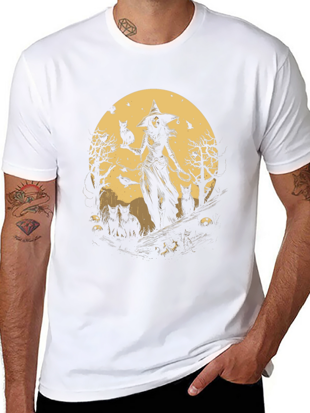 Witch & Cats Graphic Tee - Halloween Style