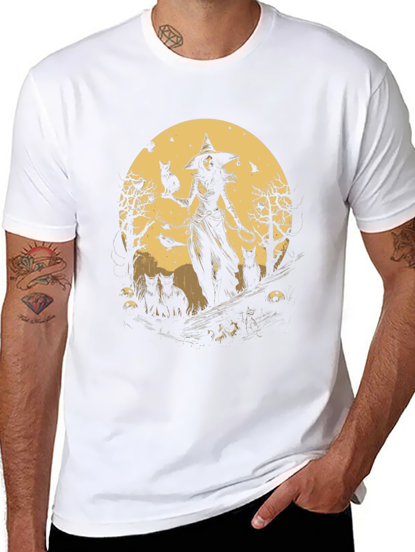 Witch & Cats Graphic Tee - Halloween Style