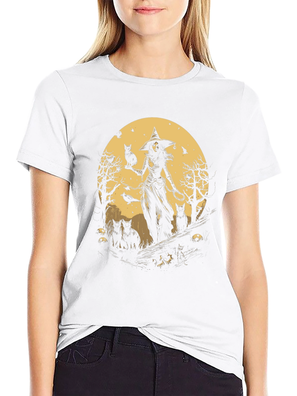 Witch & Cats Graphic Tee - Halloween Style