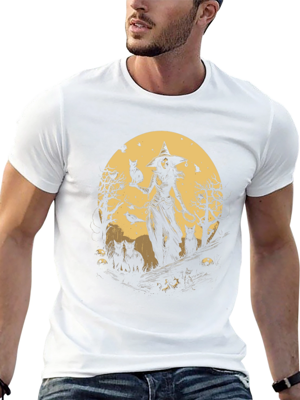 Witch & Cats Graphic Tee - Halloween Style